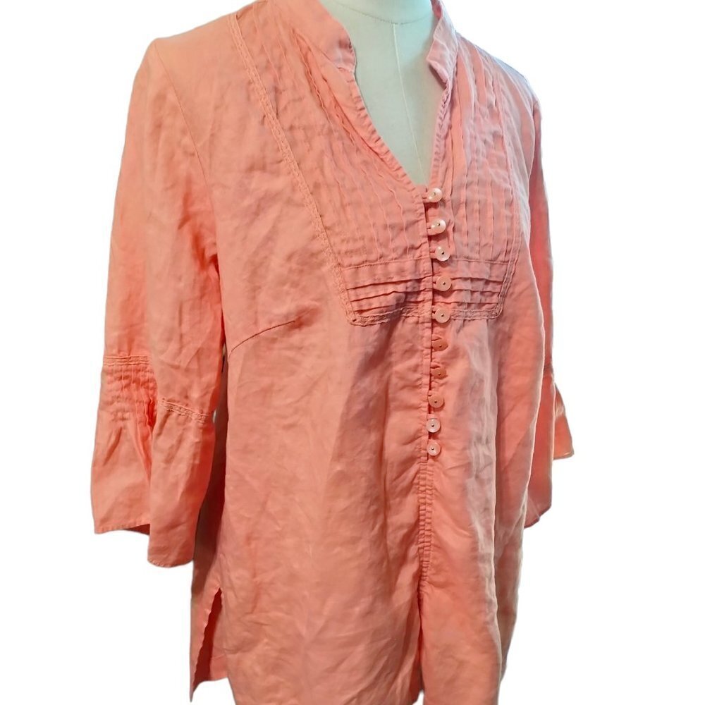 (801)Deane & White Women Orange Linen 3/4 Bell Sleeve Top Plus Size 1X